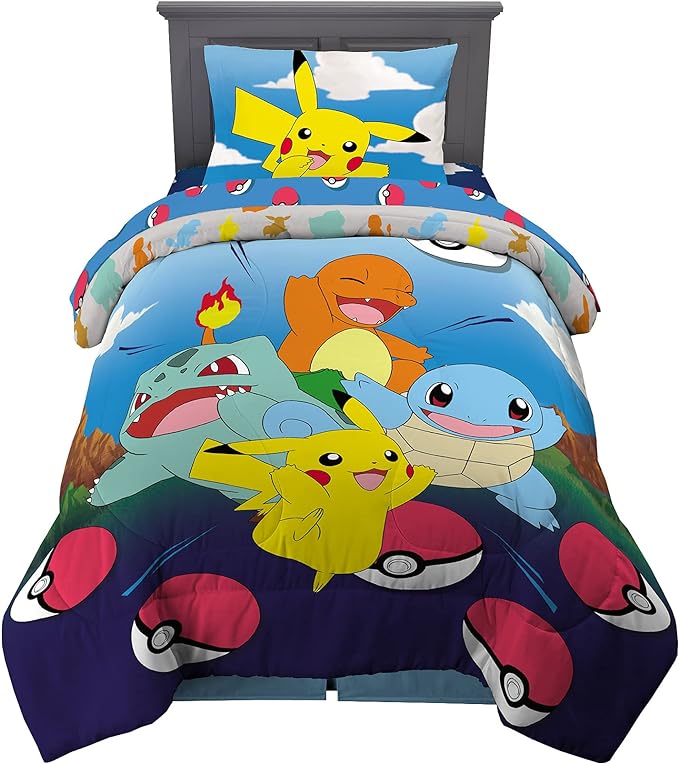 Franco Kids Bedding Super Soft Comforter and Sheet Set, 4 Piece Twin Size, Pokemon (Prints May vary) - LeafyLoom