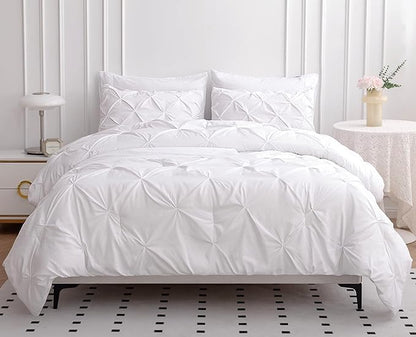 LANE LINEN California King Comforter Set, 7 Piece Cal King Bed in a Bag, Pintuck Cal King Bedding Set, Soft Cali King Bed Set, Cal King Bedding Comforter Sets with Sheets, Pillowcases & Shams - White - LeafyLoom