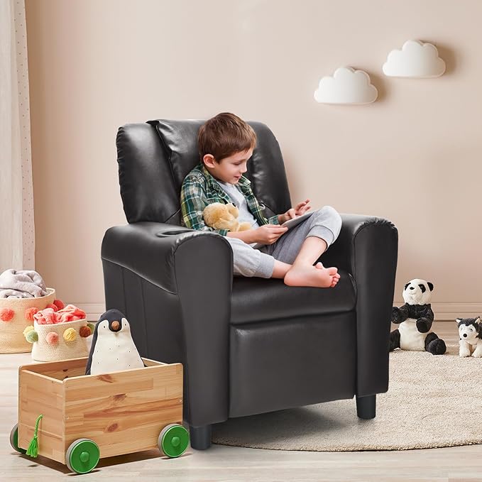 ARLIME Kids Recliner chair, toddler Armchair Upholstered Couch with Cup Holder, Backrest, baby Leather sofa with Headrest and Footrest, Child Furniture for Ages 2-7 - LeafyLoom