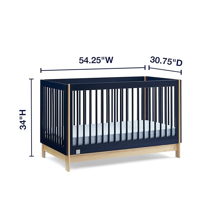 Delta Children babyGap Tate 4-in-1 Convertible Crib + Brannan Bear Bookcase with Bins + Brannan Bear Wall Shelf with 4 Hooks, Navy/Natural (Bundle) - LeafyLoom