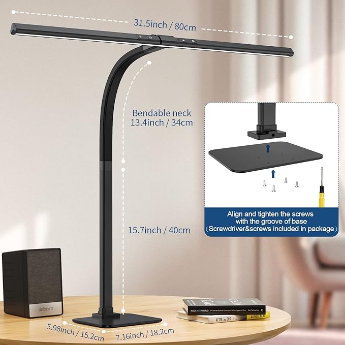 KableRika Desk Lamp, 24W Brightest LED Desk Lamp For Home Office, 31.5" Wide Dimmable Architect Task Lamp With Base,Eye Protection Modern Tall Desk Light For Workbench Office Lighting Computer Working - LeafyLoom