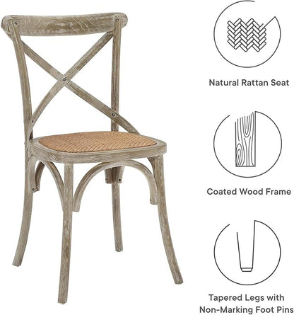 Modway Gear Rustic Modern Farmhouse Elm Wood Rattan Dining Chair in Gray - LeafyLoom