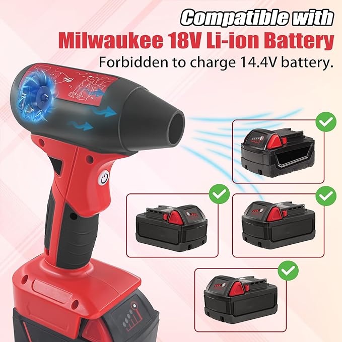 Mini Jet Blower Portable Violent Turbo Fan for Milwaukee 18V M18 Battery, 4-Speed Wireless High Speed Handheld Fan, for Computer Key Board Cleaning,Hair Drying,Camping,Outdoors,Car (No Battery) - LeafyLoom