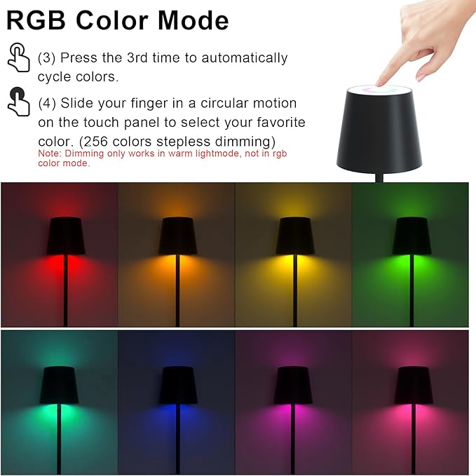 ORALUCE RGB Cordless Table Lamp Rechargeable, LED Battery Operated Desk Lamp with Type-C Charging Port, Multiple Colour Stepless Dimming Touch Lamp for Outdoor Party/Coffee Shop/Camping/Bars, 2 Pack - LeafyLoom