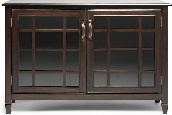 SIMPLIHOME Connaught SOLID WOOD 46 Inch Wide Traditional Low Storage Cabinet in Dark Chestnut Brown, For the Living Room, Entryway and Family Room - LeafyLoom