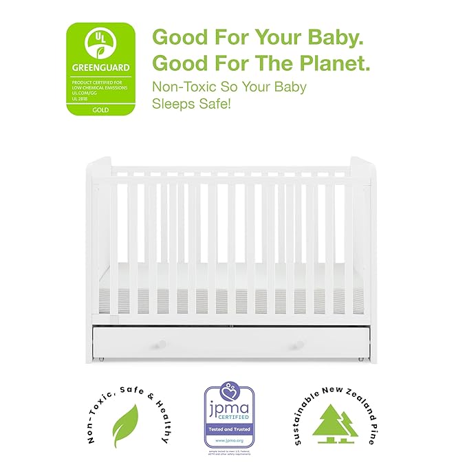 GAP babyGap Graham 4-in-1 Convertible Crib with Storage Drawer - Greenguard Gold Certified, Bianca White - LeafyLoom