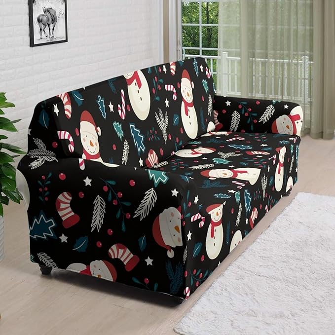 FKELYI Christmas Decor Sofa Couch Cover Cute Snowman Furniture Protector Easy Going Stretch Sofa Slipcover for Indoor Washable Sofa Slipcovers XL FKELYI