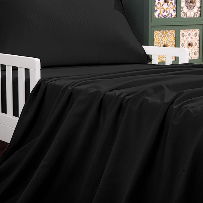 NTBAY Toddler Bedding Set - 4 Piece Soft and Breathable Crib Bedding Set for Boys and Girls, Includes Quilted Comforter, Fitted Sheet, Flat Top Sheet and Envelope Pillowcase, Black - LeafyLoom