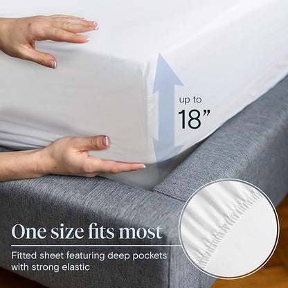 LuxClub 6 PC Queen Sheet Set, Sheets Queen Size, Deep Pockets 18" Eco Friendly Wrinkle Free Cooling Sheets Machine Washable Hotel Bedding Silky Soft - Snow White Fitted Sheet Queen Size - LeafyLoom