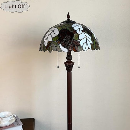 Handmade Tiffany Floor Lamp 16 inch Stained Glass Leaf Lampshade Standing Lamp for Home and Office Decoration, Perfect Floor Light for Living Room and Bedroom - LeafyLoom