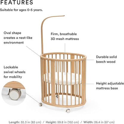 Stokke Sleepi Mini Bundle, Natural - includes Crib/Bed, Mattress & Drape Rod - Suitable for Ages 0-5 Years Old - Adjustable & Stylish - LeafyLoom