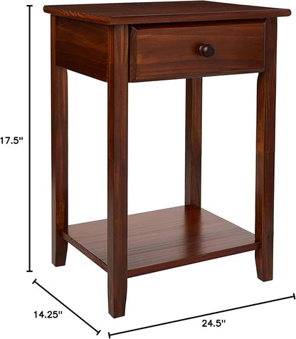 Casual Home Night Owl Nightstand with USB Ports-Warm Brown - LeafyLoom