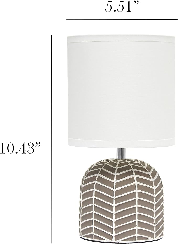 Simple Designs LT1137-TAU 10.43" Petite Contemporary Webbed Waves Base Bedside Table Desk Lamp w White Fabric Drum Shade for Home Decor, Bedroom, Living Room, Entryway, Office, Taupe - LeafyLoom