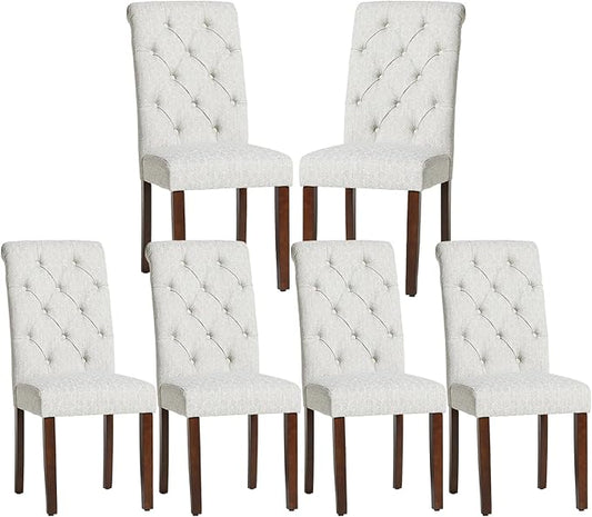 COLAMY Button Tufted Dining Chairs Set of 6, Parsons Upholstered Fabric Dining Room Chairs Kitchen Chairs with Wood Legs and Padded Seat, Honeycomb - LeafyLoom