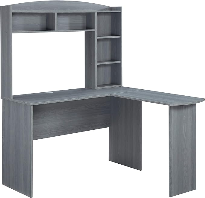 Techni Mobili Modern Hutch L-Shaped Computer Desk, Grey - LeafyLoom