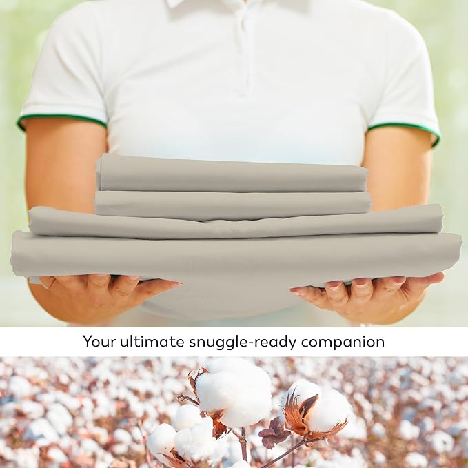 Purity Home Organic 100% Cotton King Size Sheets Set Beige, Percale Weave King Bedding Set, Crisp, Cooling & Breathable Beige Bed Sheets King Size, Fits Mattress Upto 16" Deep Pocket - LeafyLoom