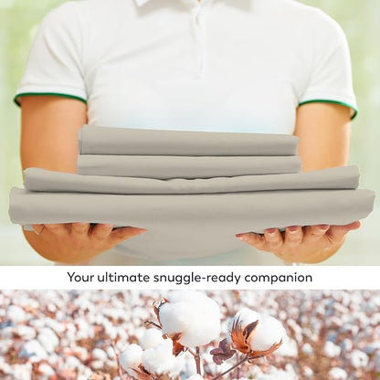 Purity Home Organic 100% Cotton King Size Sheets Set Beige, Percale Weave King Bedding Set, Crisp, Cooling & Breathable Beige Bed Sheets King Size, Fits Mattress Upto 16" Deep Pocket - LeafyLoom