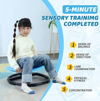 Sensory Spinning Chair for Kids, Autistic Childs Swivel Chair, Sit and Spin Toy, Training Body Coordination, Metal Base Non-Slip Indoor and Outdoor Activity Spins Toys (Round-Blue) - LeafyLoom