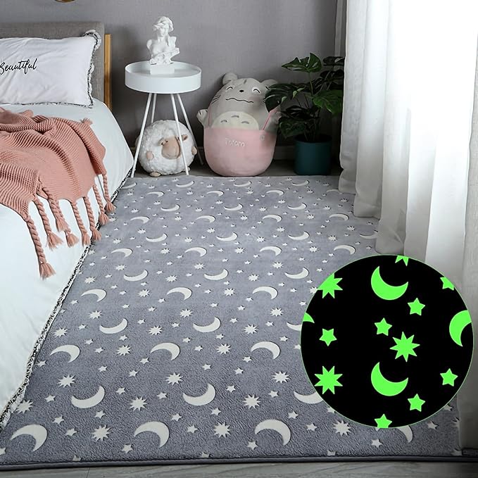 Eanpet Large Playroom Rug for Kids Glow in The Dark Star Area Rugs for Boys Girls Toddlers Bedroom Decorative 5x7 Grey Play Mat for Babies 1-3 Years - LeafyLoom