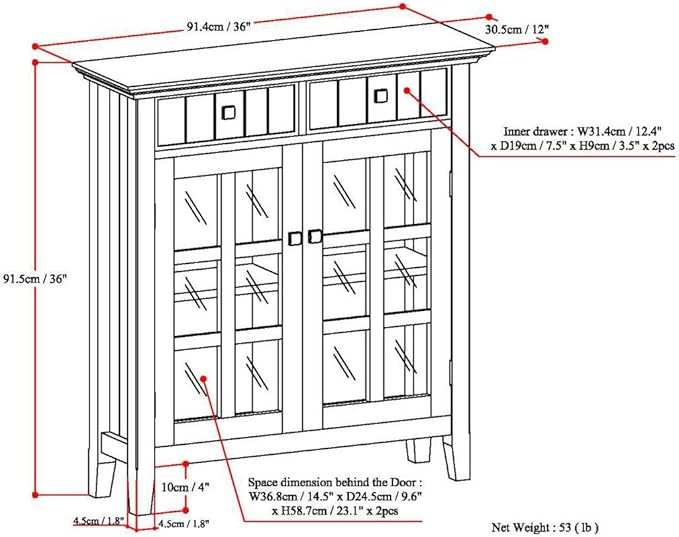 SIMPLIHOME Connaught SOLID WOOD 40 inch Wide Traditional Entryway Storage Cabinet in Farmhouse Grey for the Living Room, Entryway and Family Room - LeafyLoom