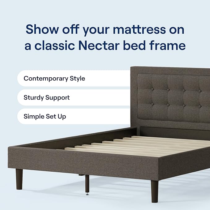 Nectar Premier Twin Mattress 13" - Medium Firm Gel Memory Foam Mattress - 5 Layers of Comfort & Bed Frame & Headboard - Gray - Twin - 8 Inch Legs and Sturdy Wooden Slats for Support - LeafyLoom