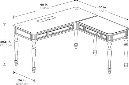 OSP Home Furnishings Country Meadows L-Shape Desk with 2 Full Drawers and Power Hub, Plantation Grey - LeafyLoom