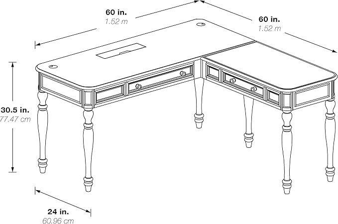 OSP Home Furnishings Country Meadows L-Shape Desk with 2 Full Drawers and Power Hub, Antique White - LeafyLoom