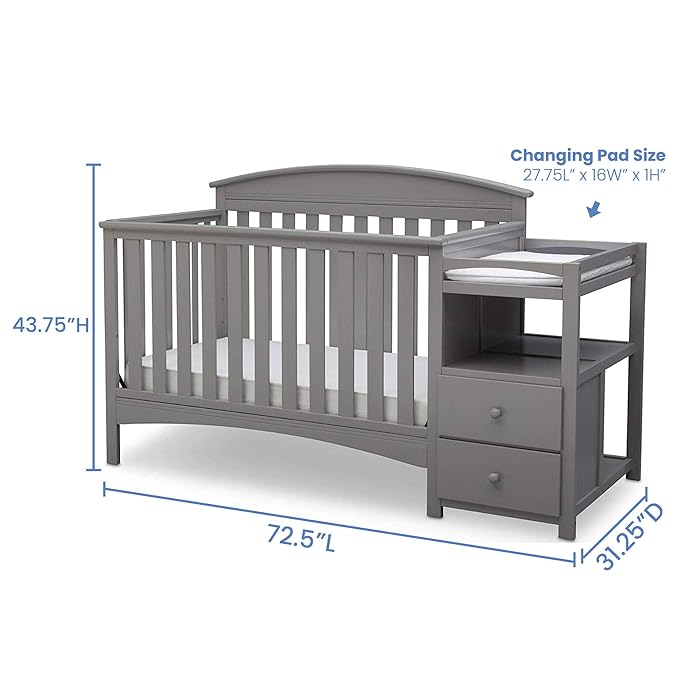 Delta Children Abby Convertible Crib and Changer, Grey - LeafyLoom