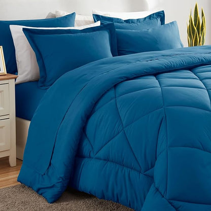 CozyLux Queen Bed in a Bag 7-Pieces Comforter Sets with Comforter and Sheets Teal All Season Bedding Sets with Comforter, Pillow Shams, Flat Sheet, Fitted Sheet and Pillowcases - LeafyLoom