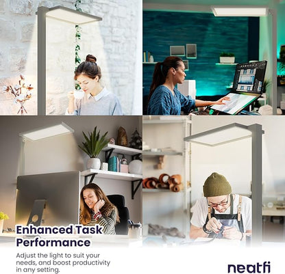 Neatfi 7000 High-Lumens Premium LED Desk Lamp - Touch Controlled, Clamp-on, UltraBright, 4000K Color Temperature, 70W Dimmable Light, Adjustable Head for Home Office and Study (25 Inches, Gray) - LeafyLoom