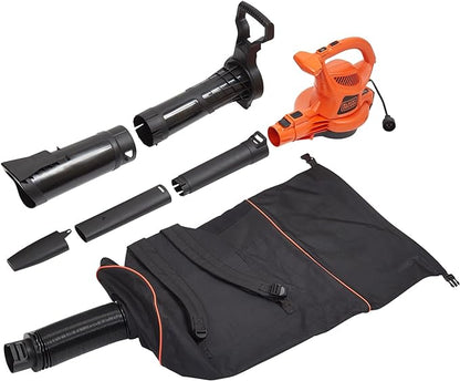 BLACK+DECKER Electric Leaf Blower, Leaf Vacuum and Mulcher 3 in 1, 250 mph Airflow, 400 cfm Delivery Power, Reusable Bag Included, Corded (BEBL7000) - LeafyLoom