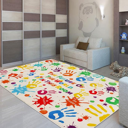 Colorful Kids Rug, Washable Rug for Kids, Handprints Area Rugs for Kids Bedroom, Non-Slip Play Mat Ultra Soft Thick Indoor Plush Rugs for Playroom Classroom Nursery Decor (78.7 X 59 INCH) - LeafyLoom