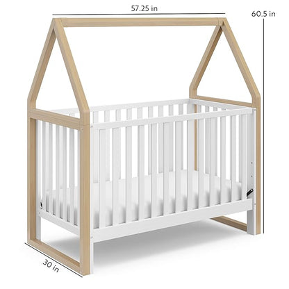 Storkcraft Orchard 5-in-1 Convertible Crib (White with Driftwood) – GREENGUARD Gold Certified, Canopy Style Baby Crib, Converts from Crib to Toddler Bed, Daybed and Full-Size Bed - LeafyLoom