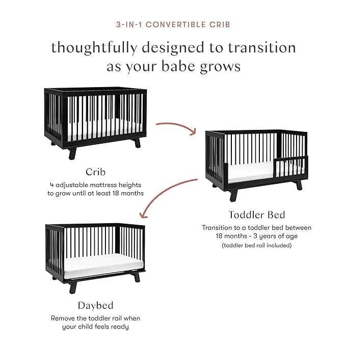 Babyletto Hudson 3-in-1 Convertible Crib with Toddler Bed Conversion Kit in Black, Greenguard Gold Certified - LeafyLoom