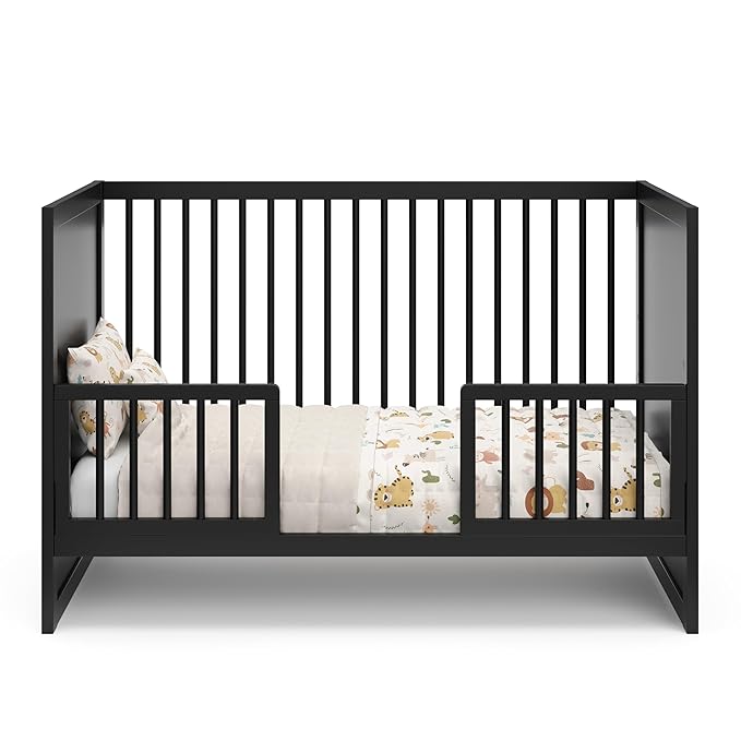 Storkcraft Calabasas 3-in-1 Convertible Crib (Black) – GREENGUARD Gold Certified, Fits Standard Crib Mattress, Converts to Toddler Bed, Modern Style, Easy 30-Minute Assembly - LeafyLoom