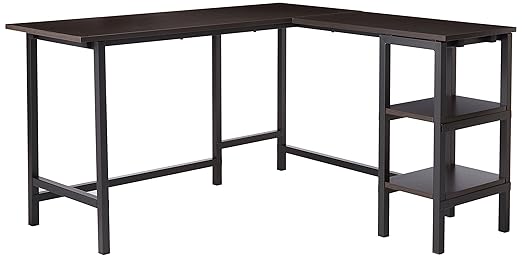 ZINUS Luke 53 Inch Black Metal Corner Desk with Storage Shelves / L-Shaped Computer Desk / Office Desk / Easy, Bolt Free Assembly, Medium, Espresso - LeafyLoom