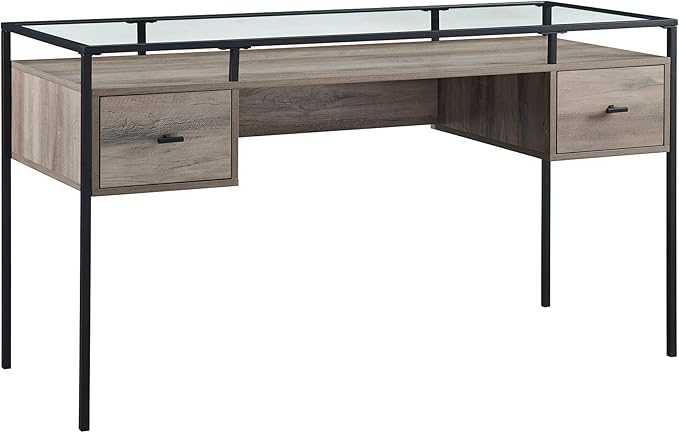 Walker Edison Writing Desk, 56, Glass Top 2 Drawer Computer, 56 Inch, Grey Wash - LeafyLoom