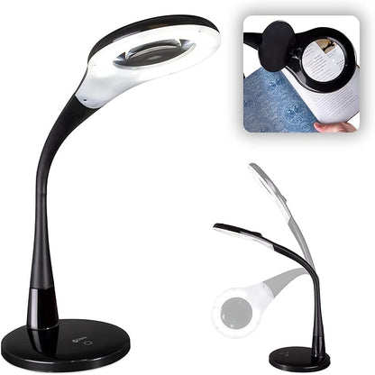 OttLite LED Desk Lamp with Adjustable Magnifier, Prevention Series - Designed to Reduce Eyestrain - Adjustable Flexible Neck, 4 Brightness Settings & Touch Controls - Crafting, Reading & Studying - LeafyLoom