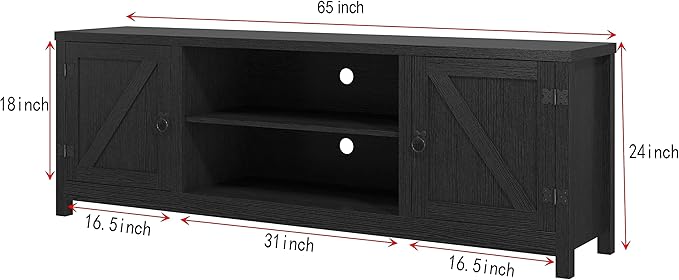 Panana Modern Farmhouse TV Stand, Entertainment Center for 70 inch TV with 2 Doors and Open Shelves for Living Room, Bedroom (Black, 65 inch) - LeafyLoom