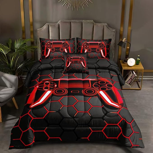 5 Pieces Gaming Bedding Set for Boys Gamer Comforter Set Twin Size,Game Controller Comforter for Boys Kids Teen 3D Gamepad Microfiber Bedding Sets 5 Pieces Bed in A Bag Sets-H50023,Twin - LeafyLoom