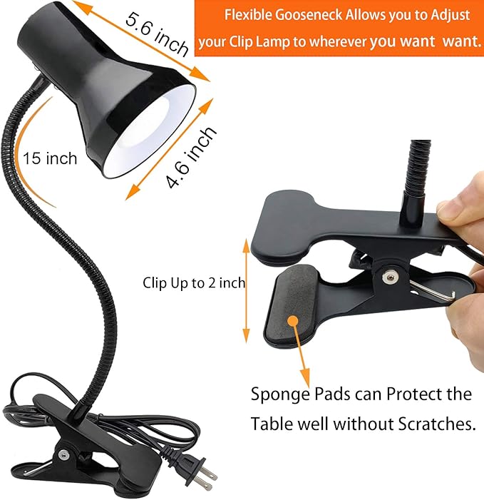 Desk Lamp Eye-Caring Table Lamps, 360°Rotation Gooseneck Clip on Lamp, Portable Reading Book Light, Clamp Light Eye-Caring Study Desk Lamps for Bedroom and Office Home Lighting - LeafyLoom