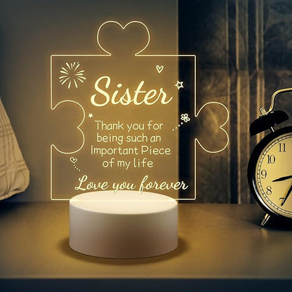 Puzzle Night Light Gift for Sister, Night Lamp with Plastic Base, Gifts On Birthday Christmas Day for Sister - LeafyLoom