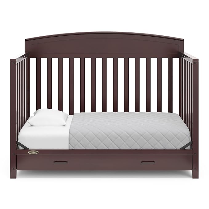 Graco Benton 5-in-1 Convertible Crib with Drawer (Espresso) - Converts from Baby Crib to Toddler Bed, Daybed and Full-Size Bed, Fits Standard Full-Size Crib Mattress, Adjustable Mattress Support Base - LeafyLoom