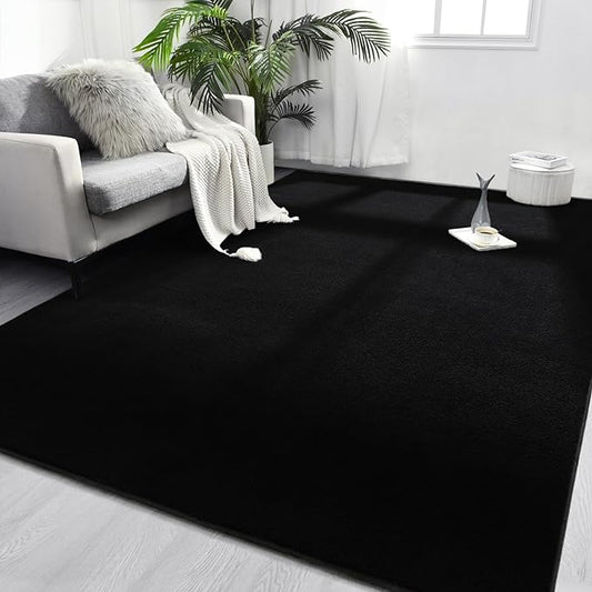 Area Rugs for Bedroom Living Room, 5x8 Black Super Soft Comfy Thickened Memory-Foam Indoor Carpets, Modern Aesthetic Minimalist Carpet for Boys Girls Adults Apartment Nursery Home Décor - LeafyLoom