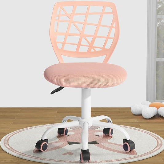 FurnitureR Kids Desk Chair, Small Office Chair Armless Adjsutable Swivel Task Chair with Soft Cushion for Study Kids Teens Child, Orange Rose - LeafyLoom