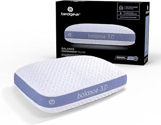 Bedgear Balance Performance Pillow - Size 3.0 - Moisture Wicking Bed Pillow - All Sleep Positions - Medium Firmness Sleeping Pillow - Hypoallergenic, Washable Removable Cover - 20" W x 26" L x 6.5" H - LeafyLoom