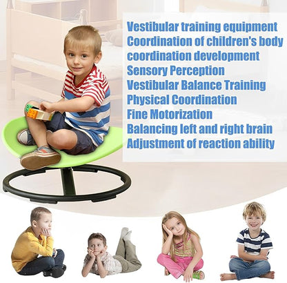 Autism Kids Swivel Chair,Spin Sensory Chair,Kids Spinning Chair,Sit Spin Training Body Coordination,Metal Base Non-Slip Small Desk Chair (Green) - LeafyLoom