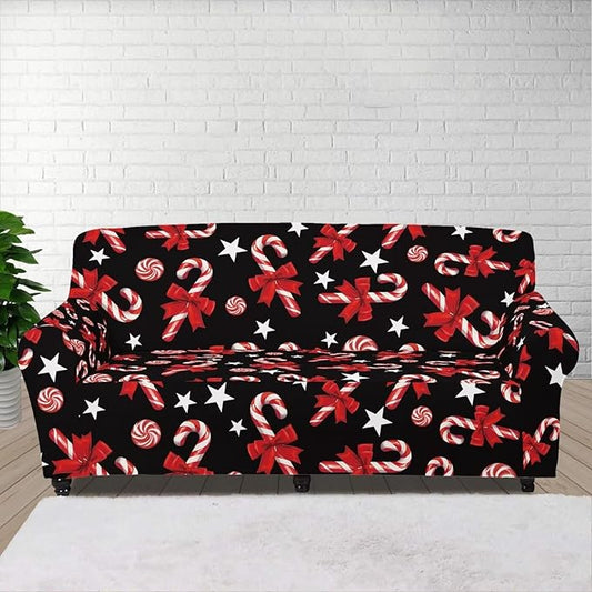 FKELYI Christmas Easy Going Stretch Sofa Slipcover Candy Cane Sofa Couch Cover Non-Slip Sofa Slipcovers Washable Furniture Protector L FKELYI