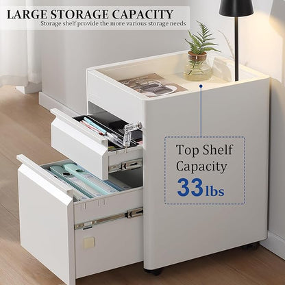 2 Drawer Mobile File Cabinet Top Storage Shelf, Rolling Metal Filing Cabinet for Legal & Letter File Anti-tilt Design with Lock Under Desk Office Drawers Fully Assembled Except Casters(Top ST W) - LeafyLoom