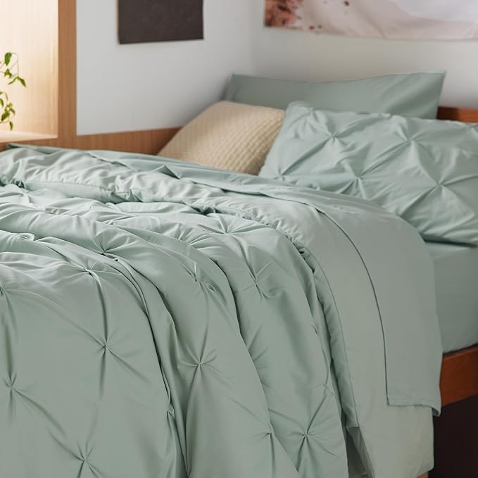 Bedsure Twin XL Comforter Set - Extra Long 5 Pieces Dorm Bedding Sets, Pinch Pleat Bed in a Bag with Comforter, Sheets, Pillowcase & Sham - LeafyLoom